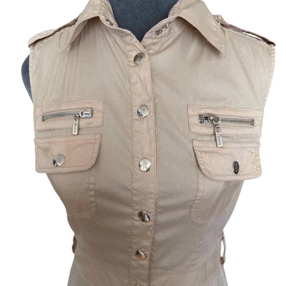 Marciano Beige Sleeveless Button-Up Utility Dress With Pockets Size S - Picture 2 of 7